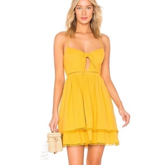Endless Rose Baby Doll Halter Mini Dress Yellow Medium Y2K boho - Picture 1 of 7